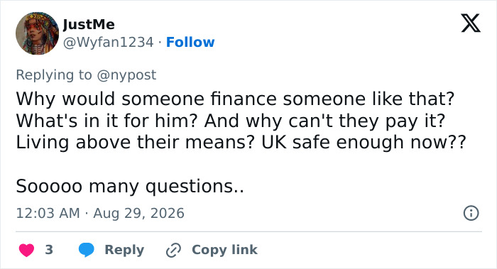 A tweet questioning the financial aid for Prince Harry and Meghan Markle's UK move. A tweet questioning the financial aid for Prince Harry and Meghan Markle's UK move.