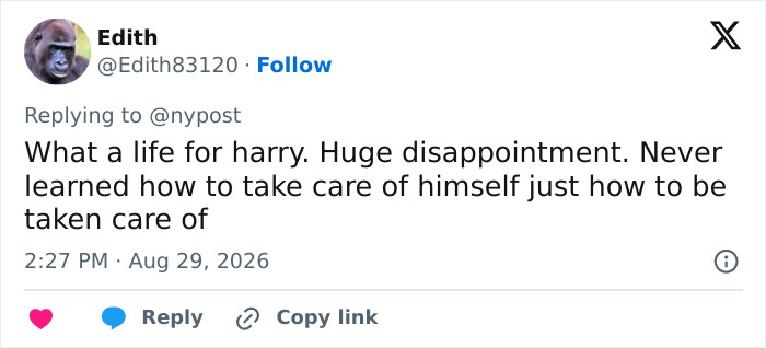 A tweet commenting on the financial aid for Prince Harry and Meghan Markle's UK move. A tweet commenting on the financial aid for Prince Harry and Meghan Markle's UK move.