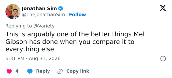 Jonathan Sim's tweet about Mel Gibson facing furious backlash for mocking deaf interpreter. Jonathan Sim's tweet about Mel Gibson facing furious backlash for mocking deaf interpreter.