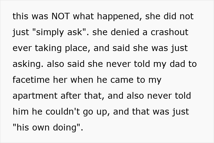 Text snippet detailing the paranoid mom's denial of her actions, further straining the father-daughter bond. Text snippet detailing the paranoid mom's denial of her actions, further straining the father-daughter bond.