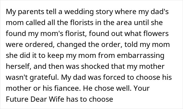 Story about a future MIL taking over wedding details, underscoring the fiancée's choice. Story about a future MIL taking over wedding details, underscoring the fiancée's choice.