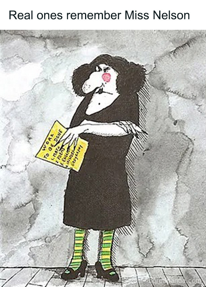 Nostalgia for the 90s and 00s: An illustration of Miss Nelson from a children's book.