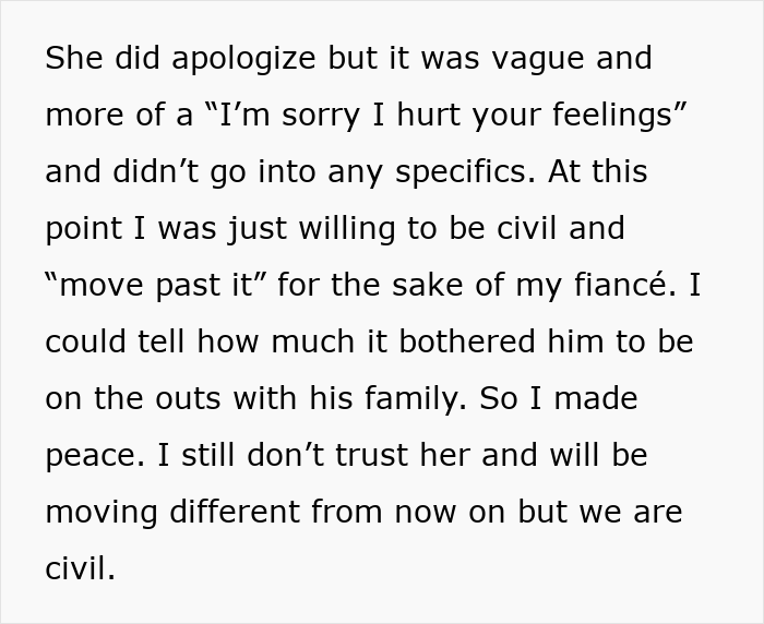 A wedding dispute shows how a small request from in-laws can tear a family apart. Mother-in-law gives a vague apology, leading to civility. A wedding dispute shows how a small request from in-laws can tear a family apart. Mother-in-law gives a vague apology, leading to civility.