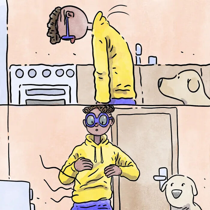 Heartwarming comics depict life with pets, showing a person searching the kitchen while their dog watches eagerly. Heartwarming comics depict life with pets, showing a person searching the kitchen while their dog watches eagerly.