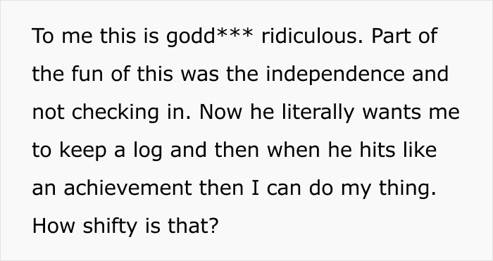 Text explaining the ridiculousness of a man's demands in an open relationship. Text explaining the ridiculousness of a man's demands in an open relationship.