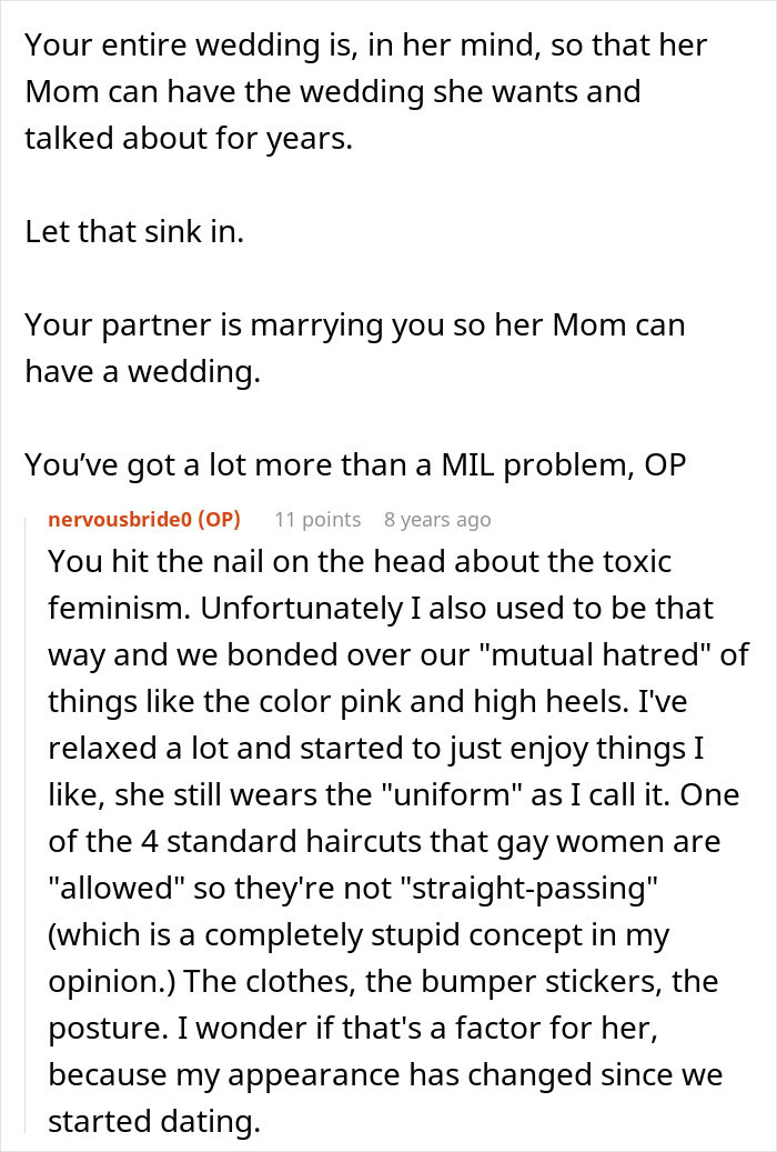 A bride explains how her fiancée and future MIL are making the wedding about them, not the couple. A bride explains how her fiancée and future MIL are making the wedding about them, not the couple.