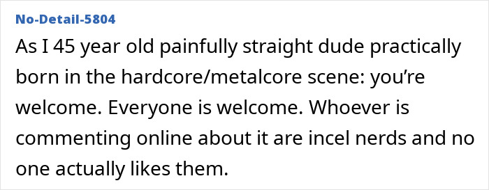 Screenshot of Reddit comment showing support for the rock star coming out as gay after his marriage.