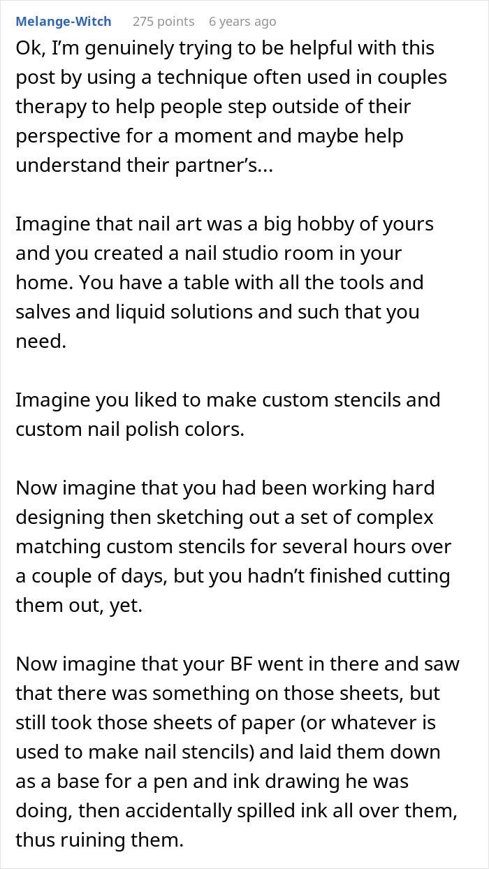 A woman struggles with a guy's boundaries after moving into his house, affecting her nail art studio.