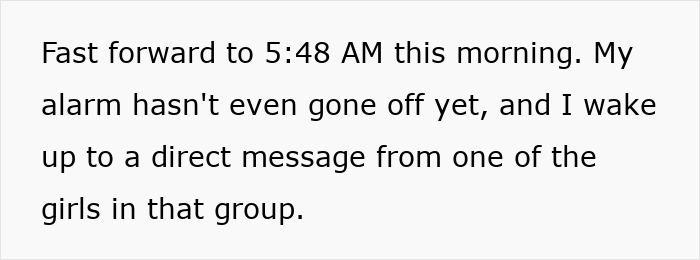 Screenshot of text describing a guy discovering female classmates felt intruded on by his presence. Screenshot of text describing a guy discovering female classmates felt intruded on by his presence.