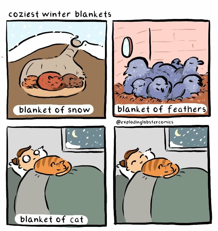 A comic about cozy winter blankets, including a cat. Cats and comics.
