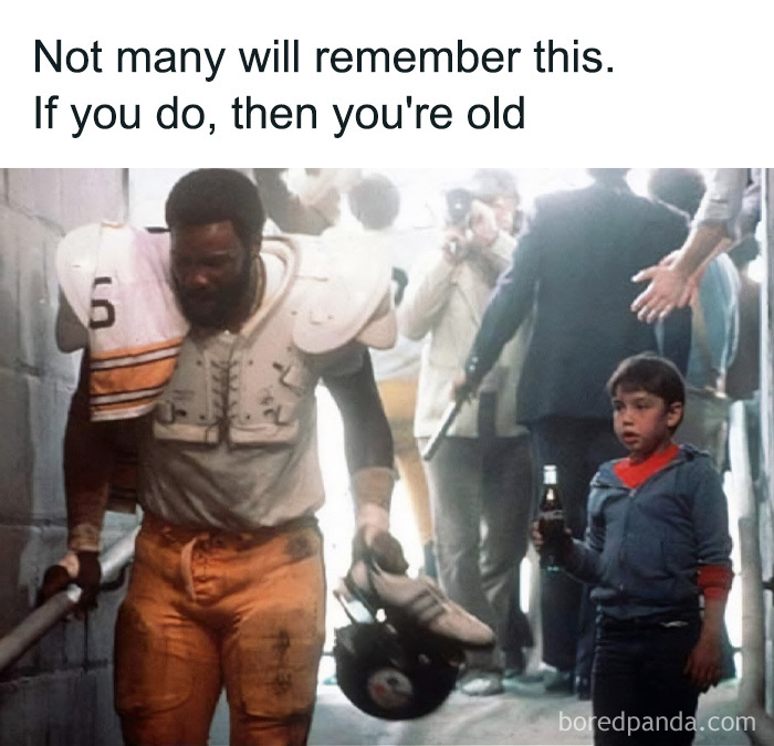 A meme of Mean Joe Greene and a boy, representing a classic commercial many Gen X individuals will remember.