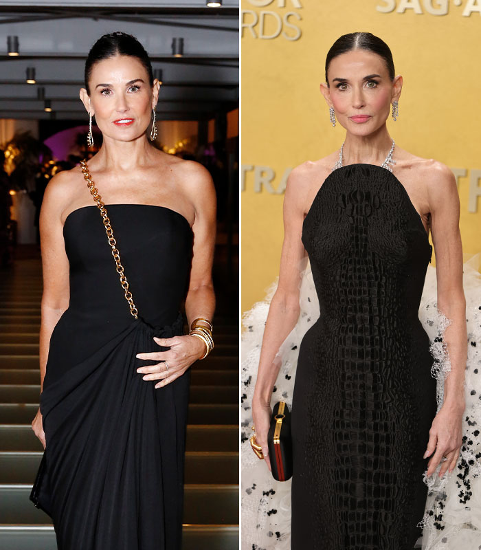 Demi Moore, a celebrity woman, shows a significant change in weight, leading to fan concerns about health risks.