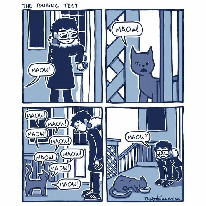 A comic series panel depicting an artist interacting with a stray cat. Artist turned her unexpected bond with a stray cat into a heartwarming comic series. A comic series panel depicting an artist interacting with a stray cat. Artist turned her unexpected bond with a stray cat into a heartwarming comic series.