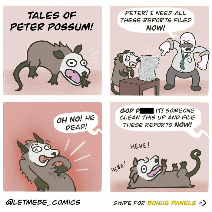 A comic artist shows a possum playing d**d to avoid filing reports for an angry boss.