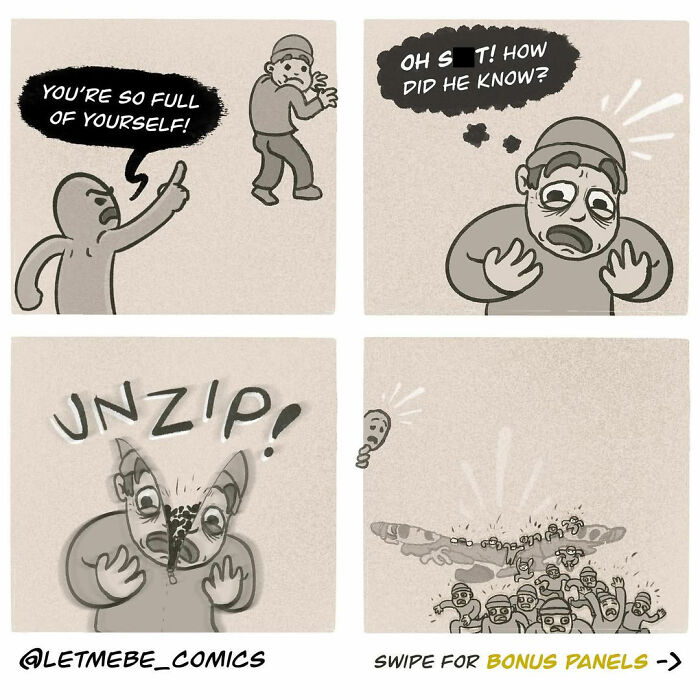 Hilariously unhinged comic artist story where a person unzips themselves to reveal many smaller versions.