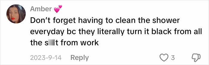 A social media comment from Amber about the new trend, describing cleaning tasks related to blue-collar husbands. A social media comment from Amber about the new trend, describing cleaning tasks related to blue-collar husbands.