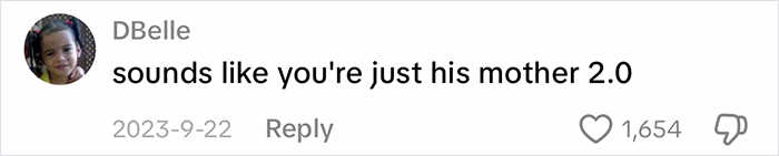 A comment stating, sounds like you're just his mother 2.0, referring to blue-collar husbands. A comment stating, sounds like you're just his mother 2.0, referring to blue-collar husbands.
