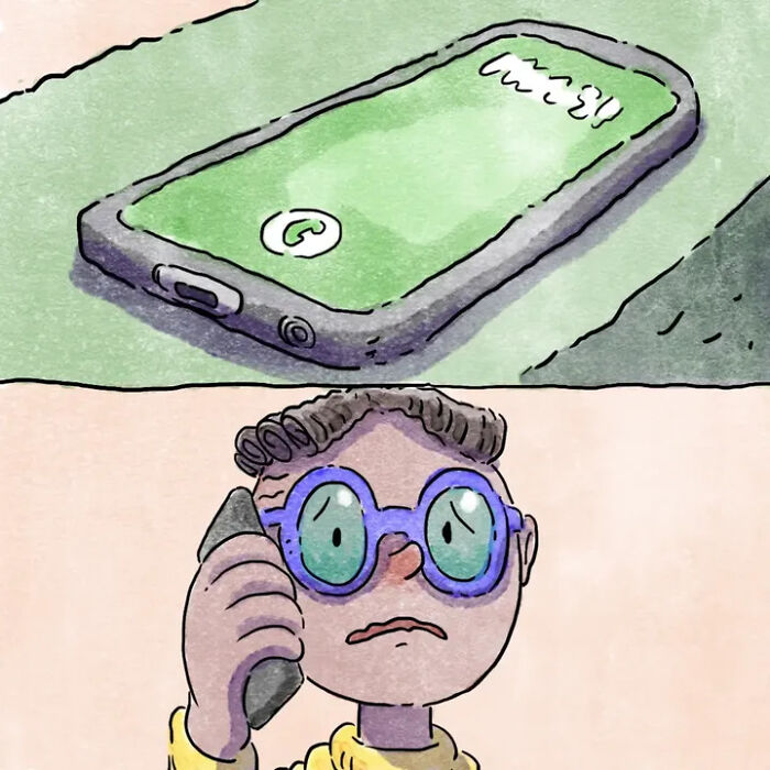 Heartwarming comics showing a person distressed after receiving a phone call, depicting life with pets. Heartwarming comics showing a person distressed after receiving a phone call, depicting life with pets.