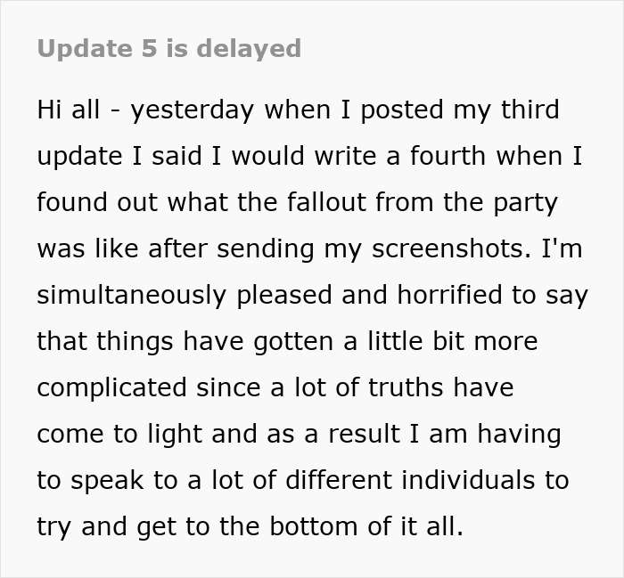 Update about delayed communication regarding fallout from sending receipts, involving friends played against each other. Update about delayed communication regarding fallout from sending receipts, involving friends played against each other.