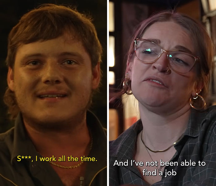 Video comparing a working class man who works all the time and a PhD woman who cannot find a job.