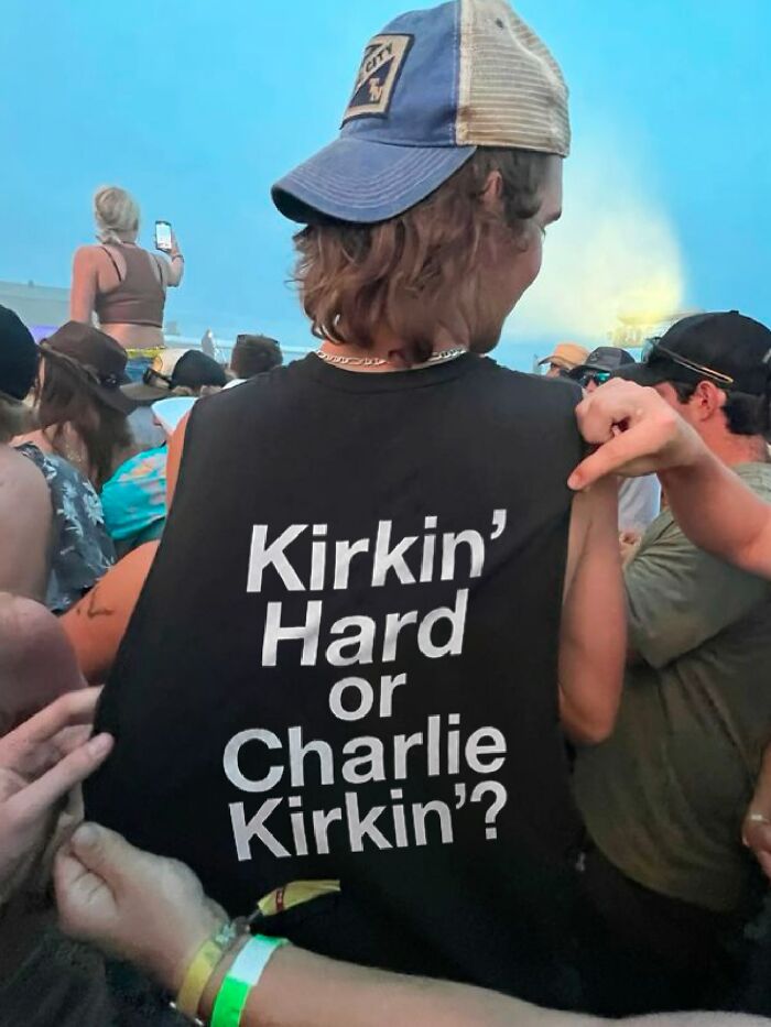 A black tank top with iconic shirts text: Kirkin' Hard or Charlie Kirkin'?