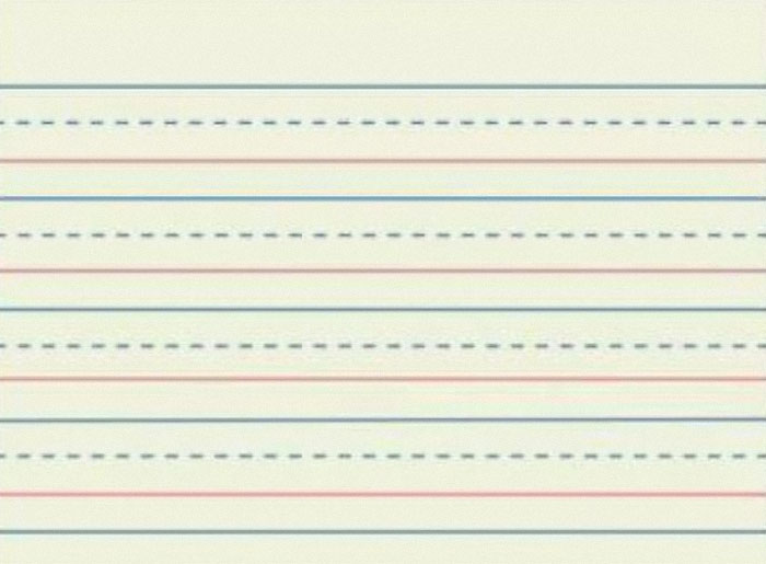 Lined paper with blue and red lines, a school memory from past experiences that kids today may not recognize.