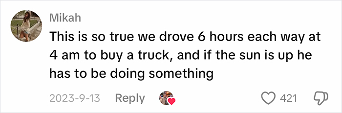 A woman shares info about her blue-collar husband buying a truck, highlighting the trend. A woman shares info about her blue-collar husband buying a truck, highlighting the trend.