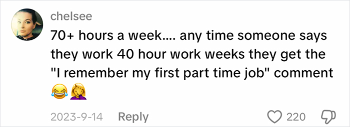 A woman shares info about her blue-collar husband working 70+ hours a week, part of the trend. A woman shares info about her blue-collar husband working 70+ hours a week, part of the trend.