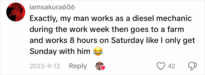 A woman shares info about her blue-collar husband working as a diesel mechanic and on a farm. A woman shares info about her blue-collar husband working as a diesel mechanic and on a farm.