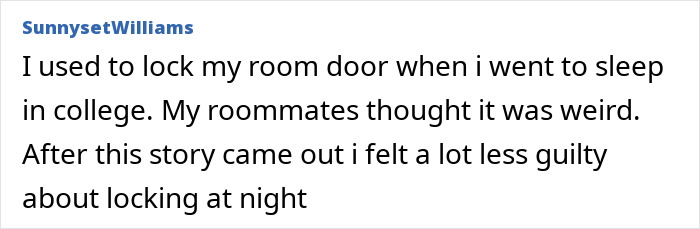 A social media comment about locking doors in college, feeling less guilty after the Bryan Kohberger theory. A social media comment about locking doors in college, feeling less guilty after the Bryan Kohberger theory.