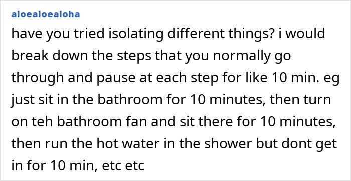 A comment suggesting steps to isolate the cause of pulling sensations in the scalp after showering at home. A comment suggesting steps to isolate the cause of pulling sensations in the scalp after showering at home.