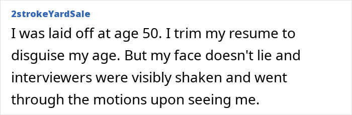 A screenshot of a comment discussing age discrimination in job applications and the resume botoxing trick.