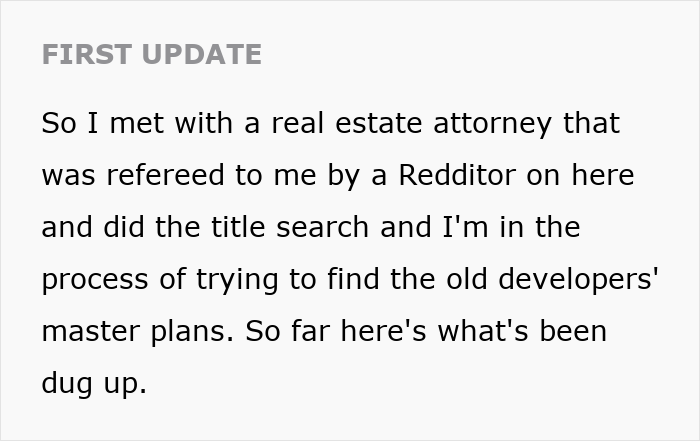 A first update regarding a resident's real estate attorney, uncovering an HOA secret scheme.