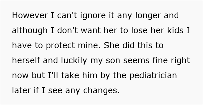Text stating the need to protect her son after the sister triggered his allergy, planning a pediatrician visit. Text stating the need to protect her son after the sister triggered his allergy, planning a pediatrician visit.