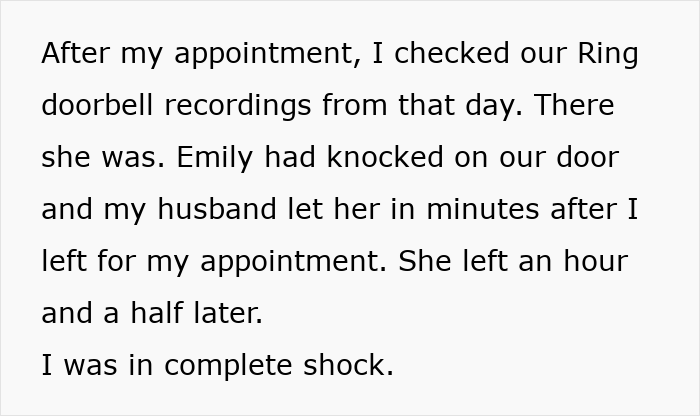 Wife finds out miscommunication with her husband and neighbor after checking doorbell recordings.