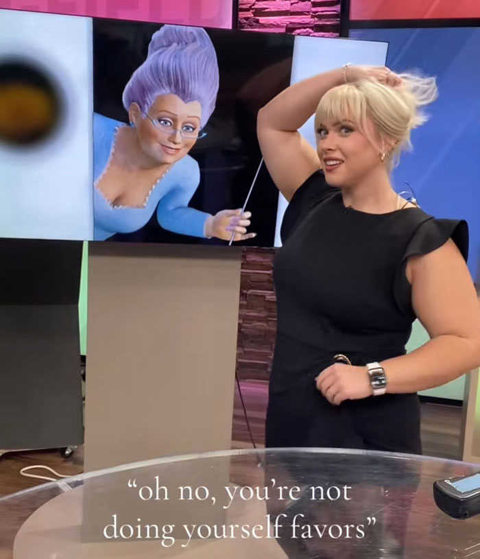 A news anchor who went viral reacts to a funny image on screen, showcasing hilarious reactions. A news anchor who went viral reacts to a funny image on screen, showcasing hilarious reactions.