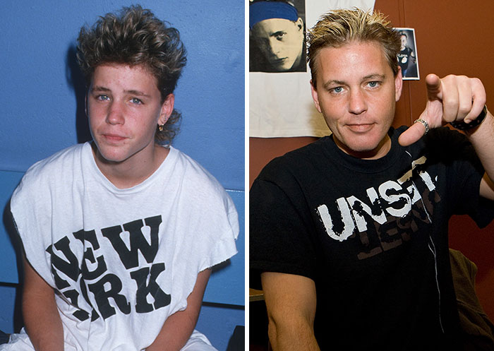 Hollywood star Corey Haim in two images, young on the left and older on the right. He passed away suddenly after exposing inappropriate behavior.