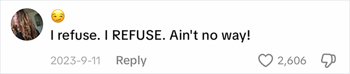 A social media comment expressing refusal to share info about a blue-collar husband. A social media comment expressing refusal to share info about a blue-collar husband.