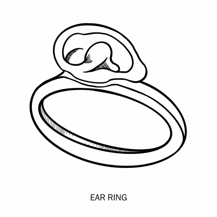 Humorous illustration: an 'ear ring' with an ear design, playfully redefining words with a visual pun.