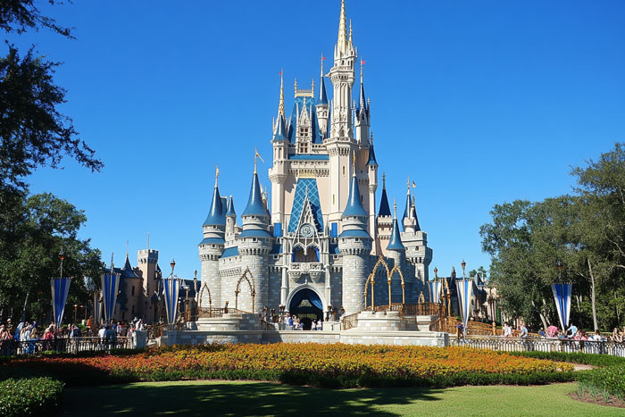 A majestic view of Cinderella's Castle, illustrating the reward for kids spending mornings reading and exercising. A majestic view of Cinderella's Castle, illustrating the reward for kids spending mornings reading and exercising.