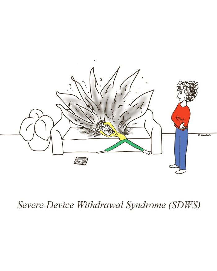 A relatable parenting comic illustrating a child throwing a tantrum, symbolizing severe device withdrawal syndrome.