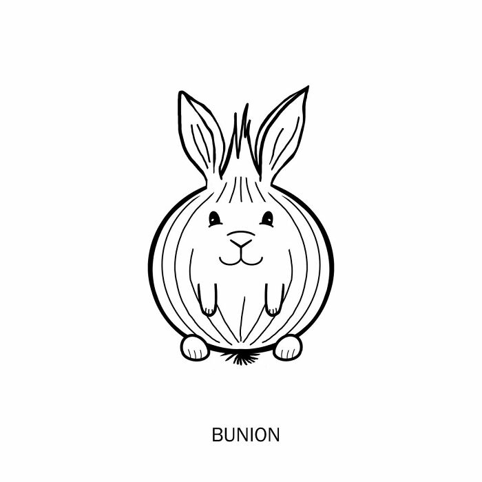 Humorous illustration: A playful bunion, a rabbit-like onion, redefines words with a smile.