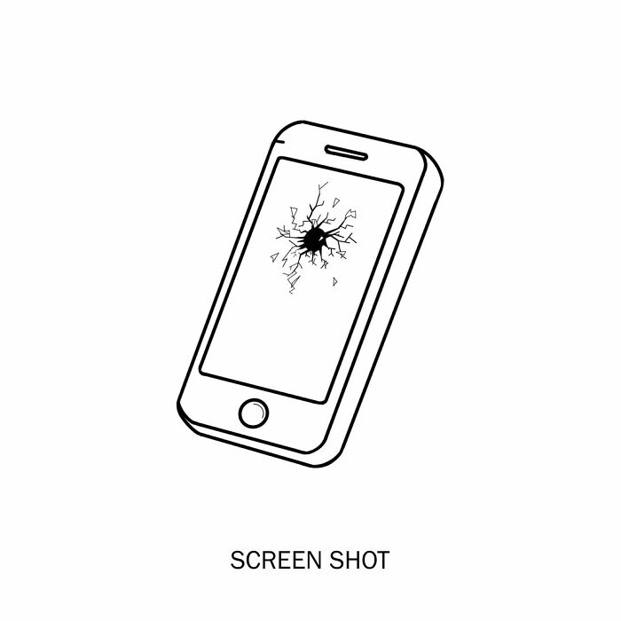 Humorous illustration of a screen shot, a shattered phone screen, redefining words.