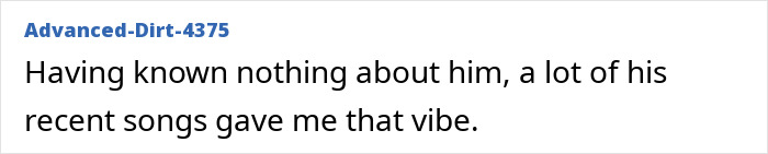 Screenshot of Reddit comment discussing the rock star's songs and coming out as gay.