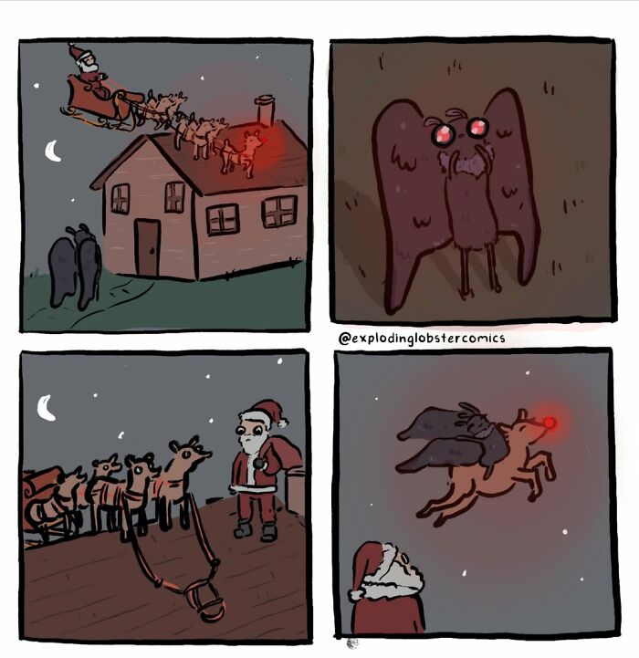A comic about Santa and a cryptid, Mothman. Cryptids and comics.