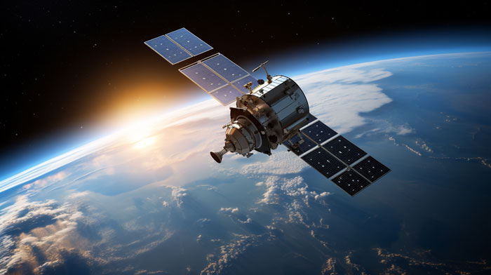 Satellite orbiting Earth with a sunrise in the background after 178 days in space, capturing life on Earth.