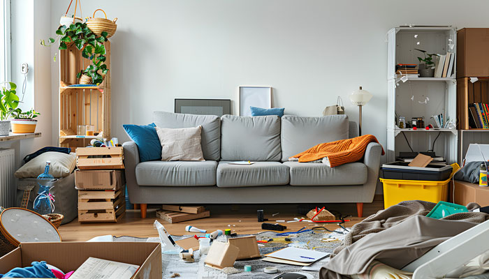 A living room is shown in disarray, illustrating a destroyed home after a roommate watched the cats. A living room is shown in disarray, illustrating a destroyed home after a roommate watched the cats.