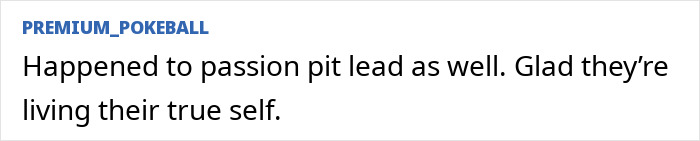 Screenshot of a comment about a rock star emerging unrecognizable after coming out as gay despite 14-year marriage.