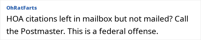 A comment about HOA citations in mailboxes, part of uncovering an HOA secret scheme.