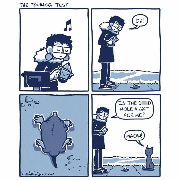 A heartwarming comic series shows an artist receiving mail, while a stray cat brings a mole as a gift, highlighting their unique bond. A heartwarming comic series shows an artist receiving mail, while a stray cat brings a mole as a gift, highlighting their unique bond.